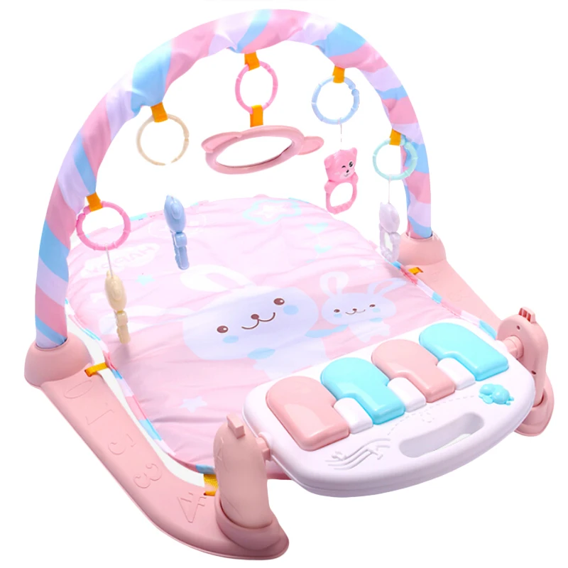 Игровой коврик Детские игрушки для тренажерного зала 0-12 месяцев мягкое освещение музыкальные погремушки Игрушки для малышей Brinquedos играть на пианино унисекс головоломка ковер - Цвет: Pink