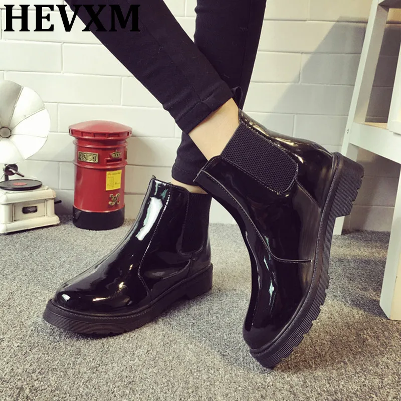 Hevxm más tamaño 40 mujeres Botines plana Tacones casual Zapatos charol mujer  Botas escuela estilo para Niñas negro motocicleta|women ankle boots  flat|patent leather bootsleather boots - AliExpress