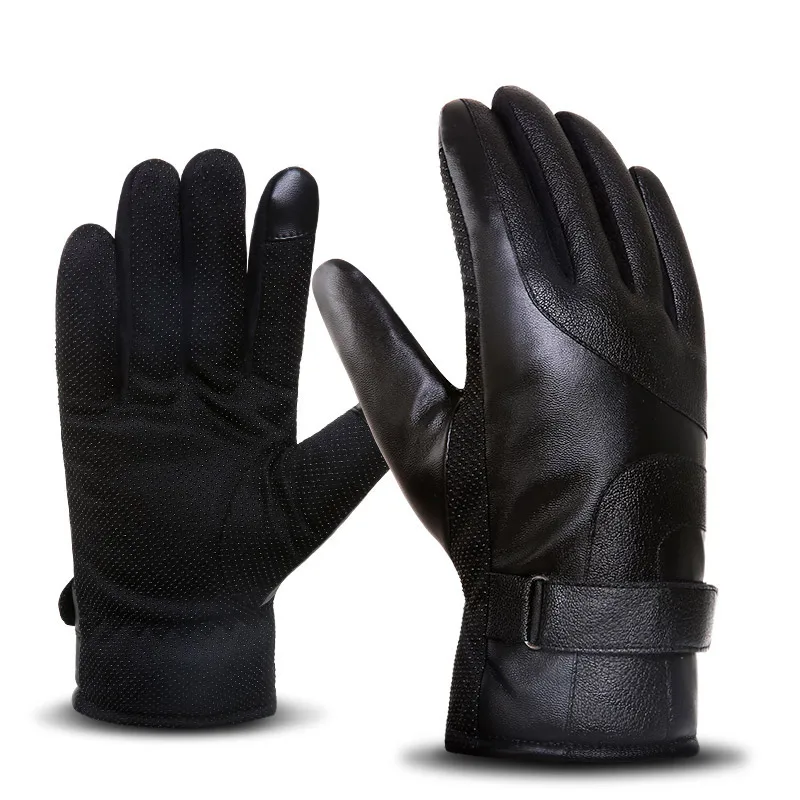 Зимние перчатки обновления мужской PU целом перчатки теплые Для мужчин кожаные варежки полный палец варежки хорошее качество открытый езда