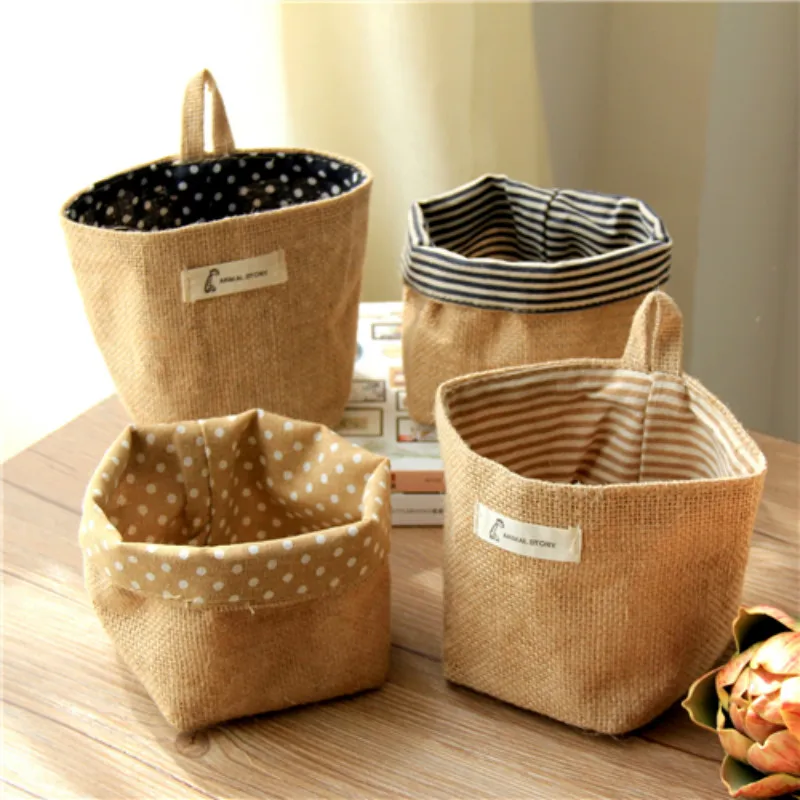 1pcs Orginizer Fabric Storage bags Cotton linen Cosmetics storage bag Folding storage basket for Sundries