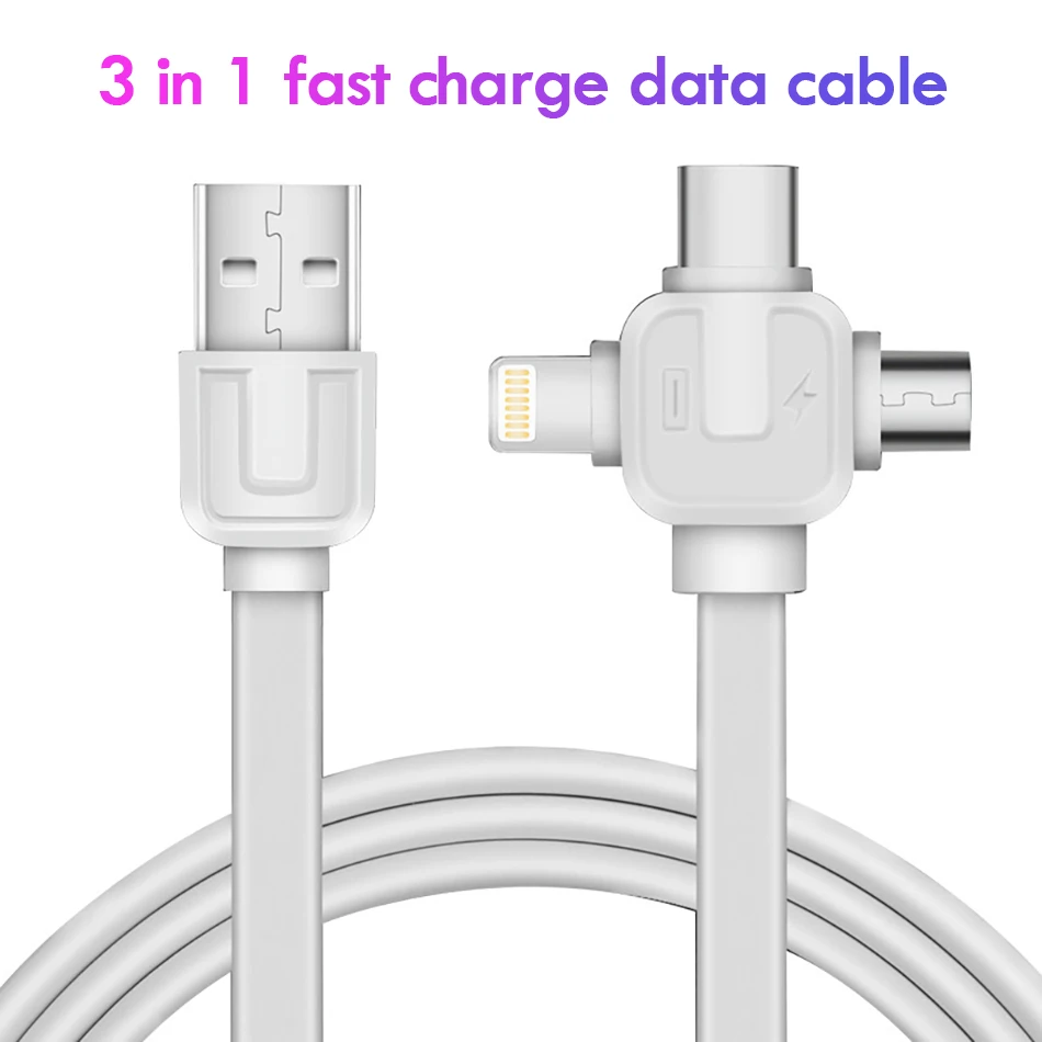 Universal 3 in 1 Lighting Charging&Sync Data Cable For iPhone 7 8 6s Plus X Micro USB Type-C Fast Charge Cables For Xiaomi (1)