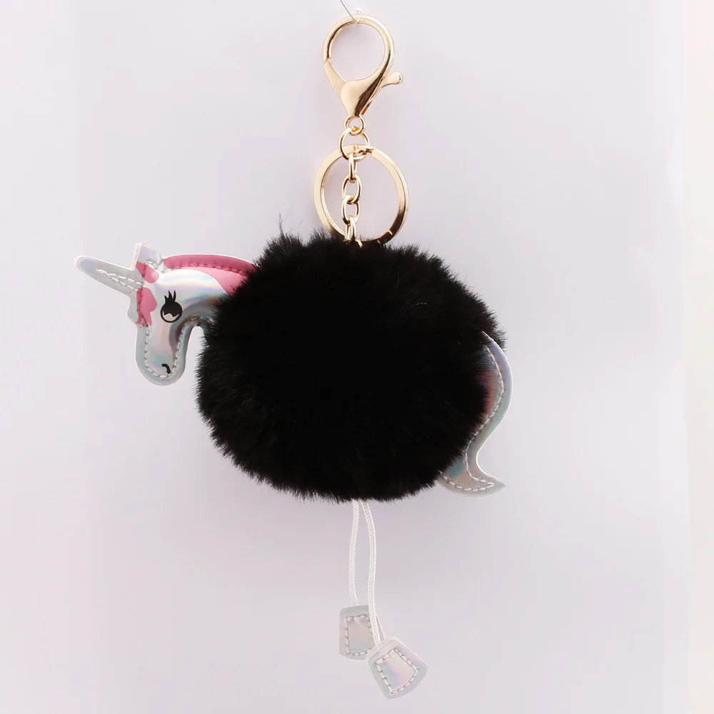 QiYuFang милый пушистый брелок для ключей с единорогом искусственный кроличий мех шар Pom ключ "Помпон" цепь сумка женский брелок аксессуары оптом - Цвет: 4