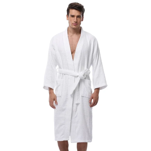 Men's Kimono Bathrobe Turkish Cotton Robes Plus Size Lightweight Long