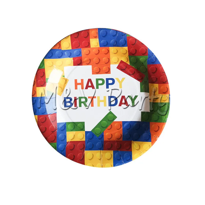 22 шт./партия цветные строительные блоки тема для вечеринок, дней рождения одноразовая посуда набор детский душ вечерние украшения