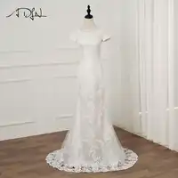 ADLN Real Photo Short Sleeves Mermaid Wedding Dresses Vestidos De Novia O-neck Applique Long Lace Wedding Gowns