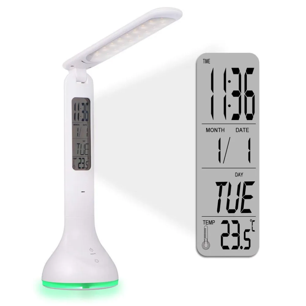 

Voice Control Led Desk Lamp Alarm Clock Folding Eye-caring Time Lamp Bedside Lamp Rechargeable