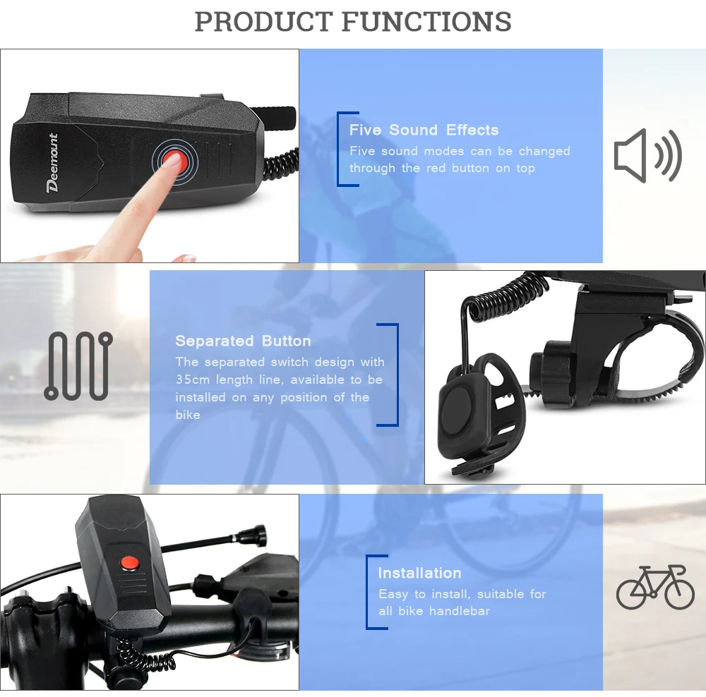 Deemount велосипедный Звонок рога Электронный велосипед велосипедный Звонок на руль Рог сильный громкий воздушный сигнал звонок Звук рожок для велосипеда