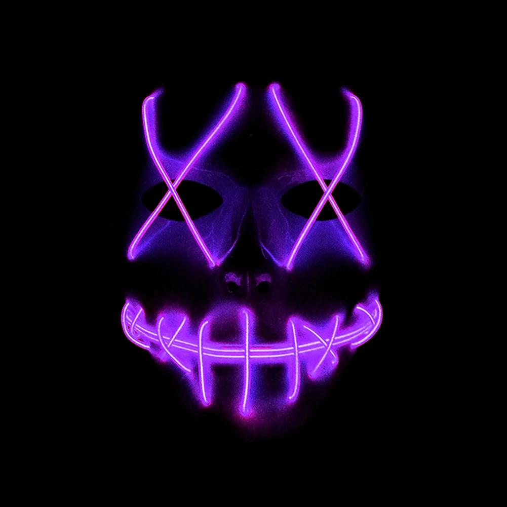 Светодиодная маска для Хэллоуина, светящиеся маски, неоновые Вечерние Маски для маскарада, маска для карнавала, белая маска Horor Mascarillas, светильник Korku Maskesi Maski - Цвет: Лиловый