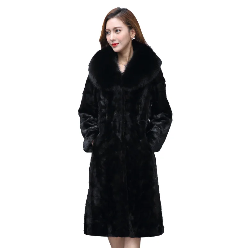 

S-6XL New Fashion Clothing Winter Trench Coat Female Faux Fur Coat High Imitation Fox Fur Collar Long Full Mink Fur Coat