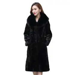 S-6XL Новая мода Костюмы зима Тренч женский искусственного меха пальто из искусственного лисьего меховой воротник длинные полный норковая