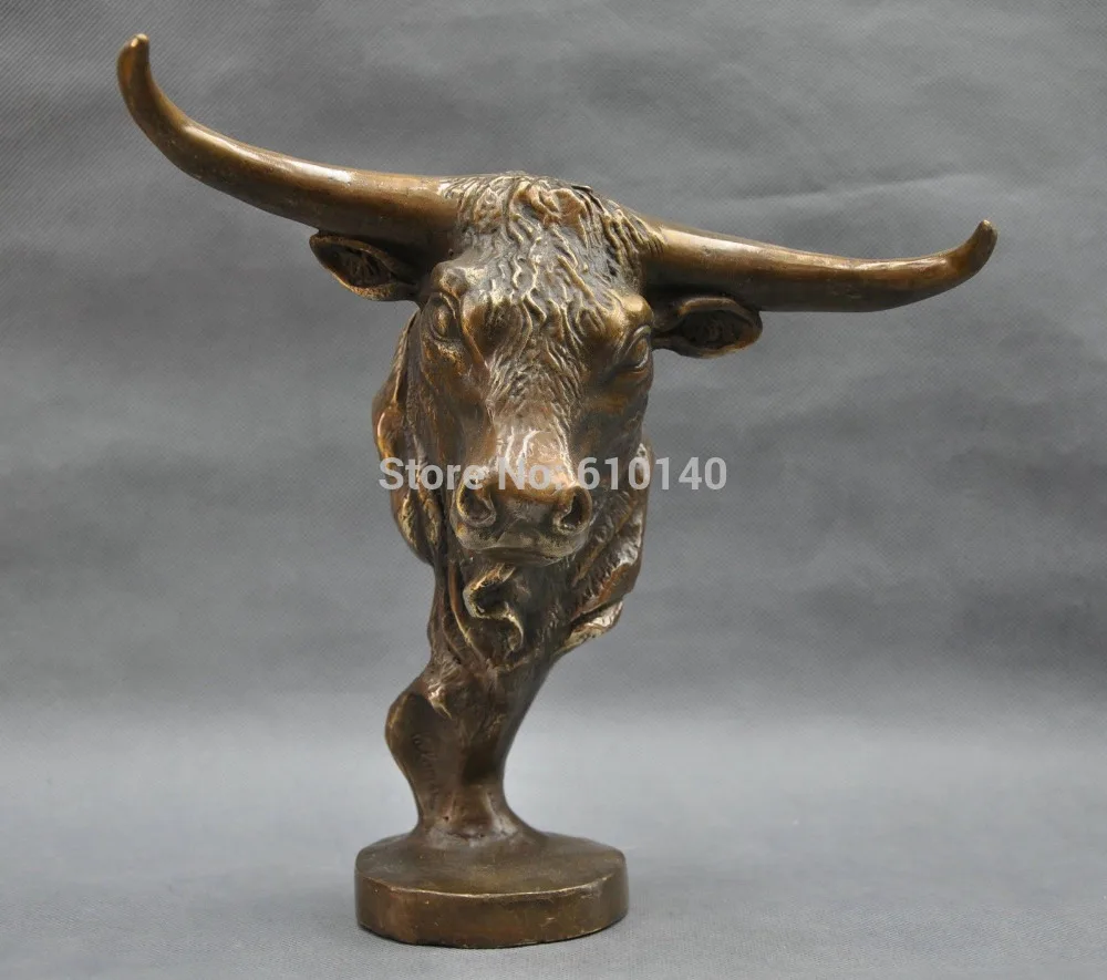 

10'' China Pure Bronze Buffalo Bull OX Head Statue