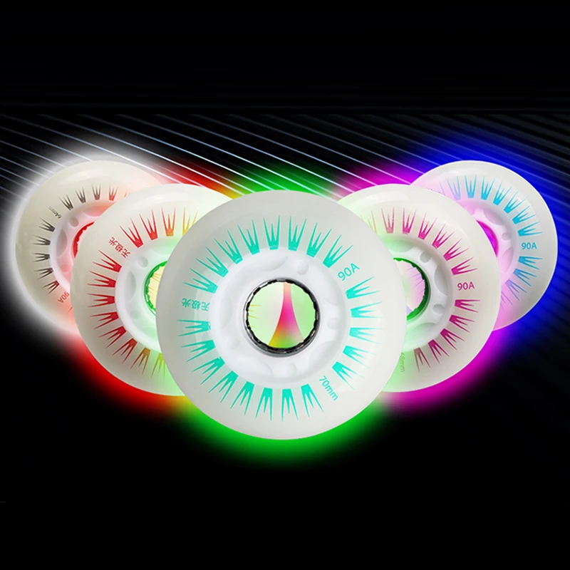 

4pieces 90A Flash Inline Skate Wheels Magnetic with Core 60 62 64 68 70mm Tires Led Lighting Slalom Free Sliding Roller Patines