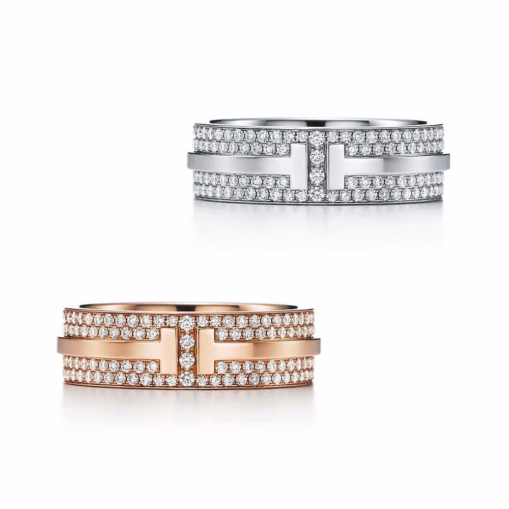 

CHAMSS 100% 925 Sterling Silver New Sparkling Cubic Zirconia T Lettering Ring (Platinum Color Rose Gold Selection) Ring