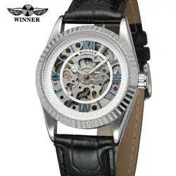 T-WINNER Новое поступление Для мужчин; уникальные модные Дизайн Автоматическая Скелет Аналоговые часы с коричневым кожаным ремешком WRG8038M3S