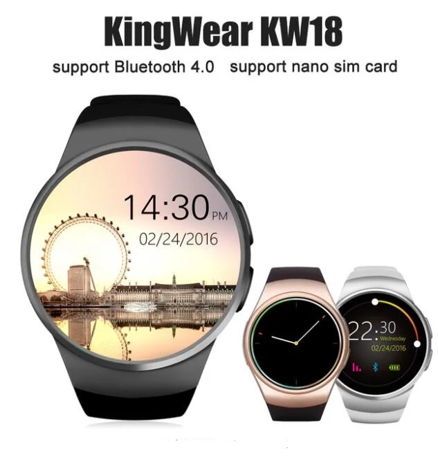 

KW18 1.3 inch Bluetooth Smart Watch Phone MTK2502 Smartwatch Heart Rate Monitor Pedometer For apple IOS Huawei Android