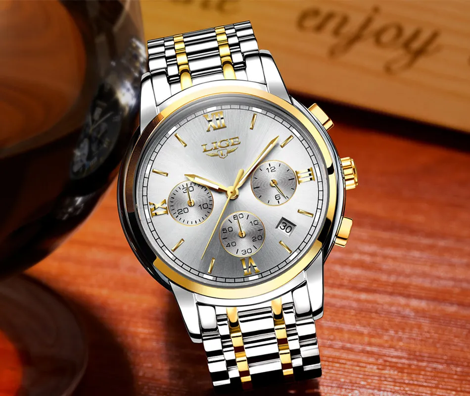 LIGE часы мужские роскошные брендовые модные деловые кварцевые мужские часы с шестью контактами спортивные водонепроницаемые часы мужские полностью Стальные наручные часы