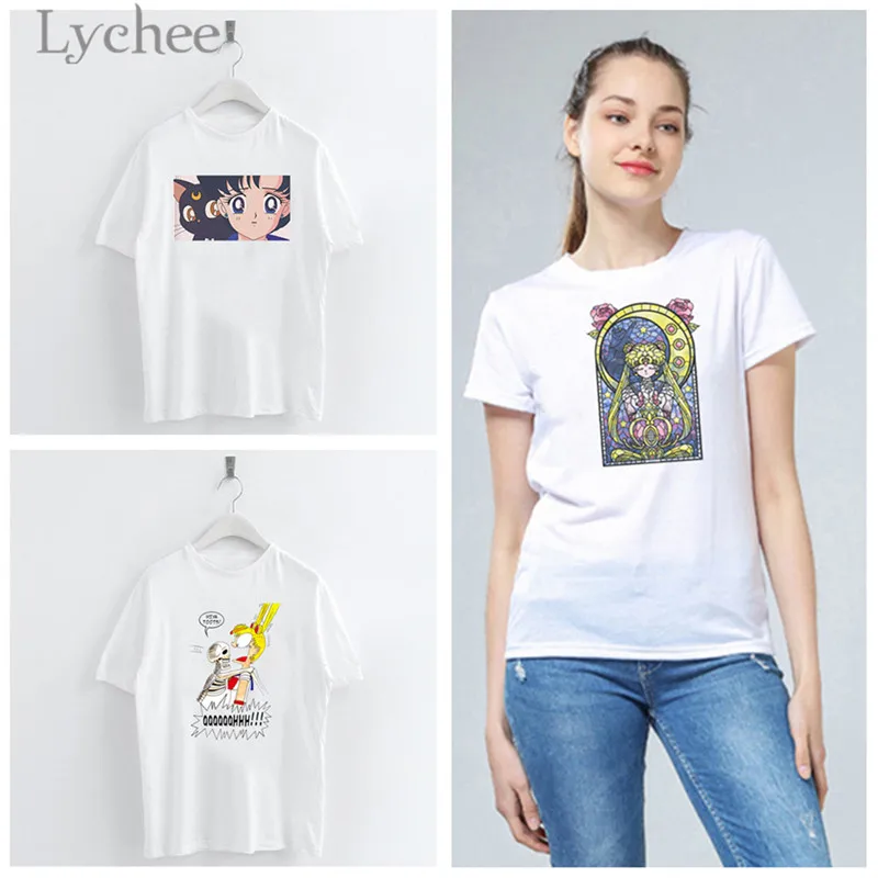 Lychee Harajuku, Сейлор Мун, серия, с буквенным принтом, Женская белая футболка, короткий рукав, круглый ворот, футболки, женские, простые, повседневные, топ, футболка