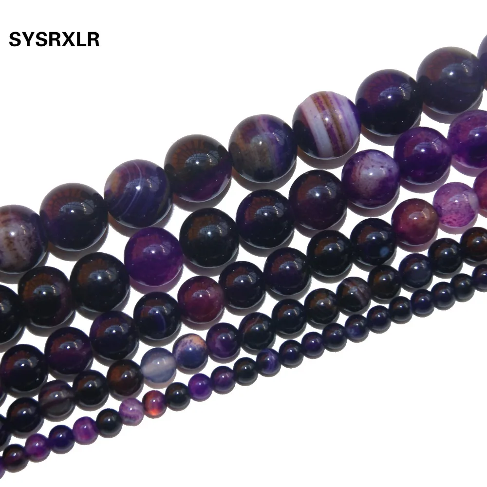 

Wholesale Fashion High Quality 4/6/8/10/12 MM Violet Natural Stone Agat Beads Stripe DIY Bracelet Necklace Jewelry Making