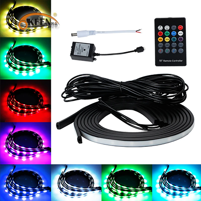 

OKEEN 4pcs Car LED light Underglow Atmosphere Decorative Bar Lights Kit Strip 5050 SMD with Sound Active Wireless Remote Control