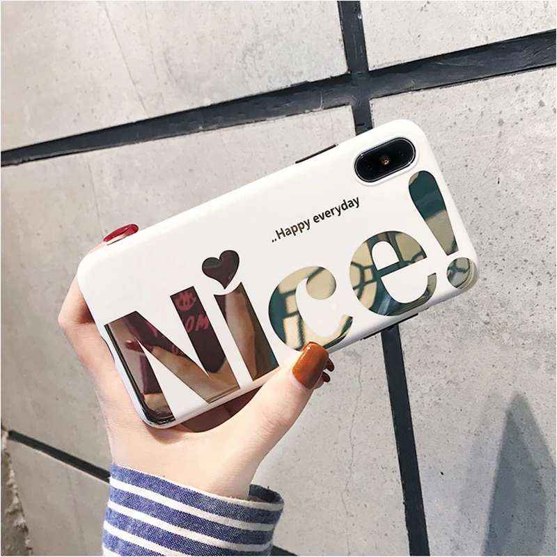 

Fashion Words Nice White Mirror Case Cover for iPhone 6 6s 6s plus 6 plus 7 8 7 plus X XS Soft TPU IMD Gilding Shockproof Case