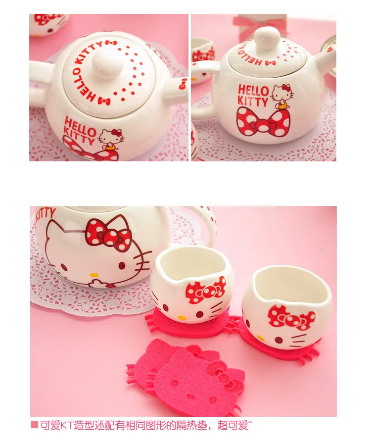 Hello kitty Jindezhen мультфильм керамический s керамический чайник превосходит Восхитительный Прекрасный Кот Набор фарфорового чайника самовар 5 шт