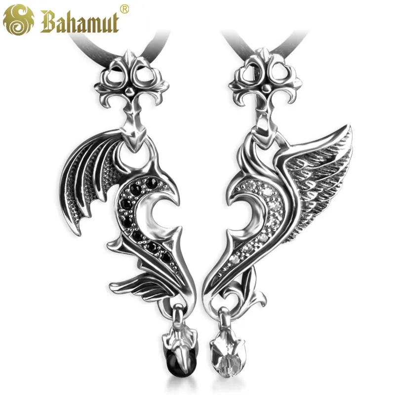 

Bahamut 925 Silver Jewelry Beauty And The Beast Angel Evil Wing Lover's Pair Pendant Necklace Valentine's Day Gift