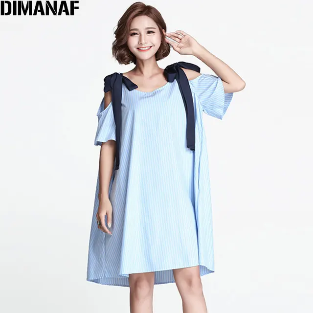 Dimanaf 2018 Women Summer Dress Plus Size Hawaiian Beach Sundress Dimanaf 2018 Women Summer Dress Plus Size Hawaiian Beach Sundress Striped Print Fashion Patchworkoff Shoulder New