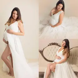 Puseky Материнство женское платье Белый v-образным вырезом без рукавов высокой щели Макси платье Фотография реквизит платье для беременных