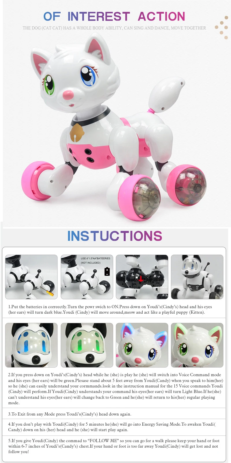 Интеллектуальный сенсорный индукционный беспроводной робот-игрушка для собак для детей мальчиков и девочек Голосовая ходьба умная собака и кошка
