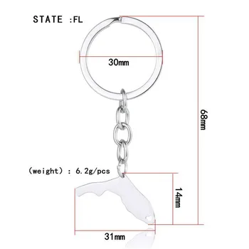 

Trendy Florida Map Keychain Key Ring Stainless Steel FL Map Bag Car Keychain Women Men Girl Boy Map Jewellery Gift