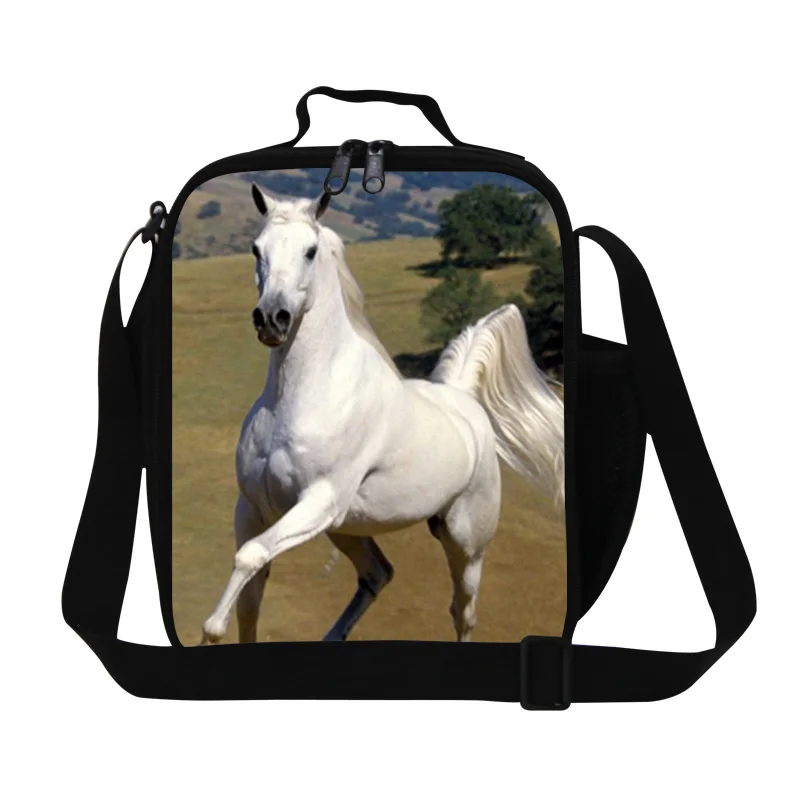 Модный dispalang 3D Животные детские обеденные сумки лошадь печати Термическая сумка для еды Женская пикника изолированный ланч бокс сумки на плечо - Цвет: Небесно-голубой