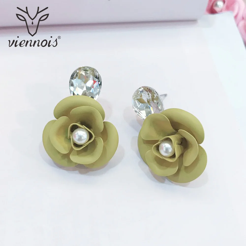 Viennois светильник зеленый/красный/синий/розовый цветной цветок серьги гвоздики для женщин искусственный жемчуг милые стразы серьги