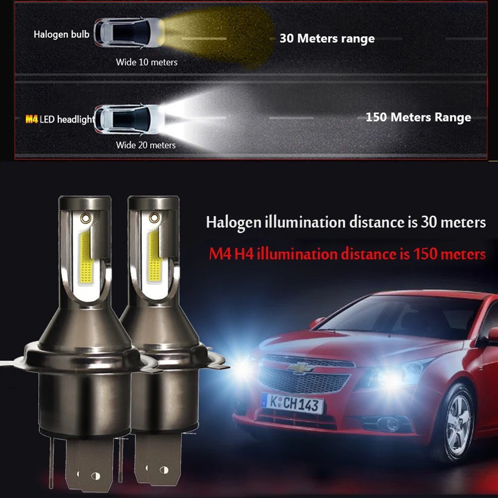 H4 20000LM/пара Автомобильный светодиодный фонарь IP68 Водонепроницаемый 9 в 12 В 36 в 6000 К холодный белый H4 9003 HB2 Hi/Lo угол луча 360 мощность полная лампа