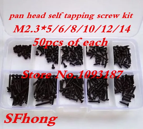 

300pcs M2.3 phillips round head self tapping screw Bolt Assortment Kit Set steel with black