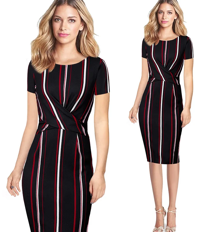 Vfemage, женское элегантное платье с рюшами, перекрещивающимися на талии, повседневная одежда для работы, офиса, бизнеса, вечерние, облегающее платье-футляр, 1301 - Цвет: Black Red White 2