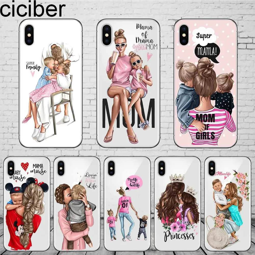 

ciciber Super Mom Baby Girl for iPhone 11 Pro Max Phone Case For iPhone 8 7 6 6s Plus X XR XS Max 5 SE Soft Silicone TPU Coque