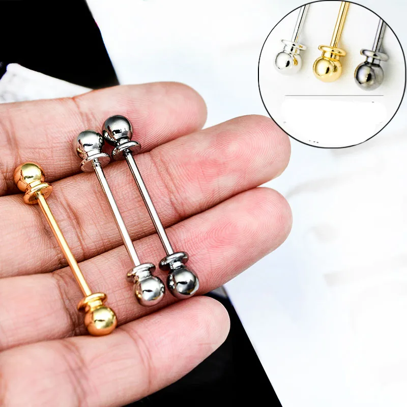 

Short style fashion screw Barbell French Collar Clip Clasp Mens suit collar shirt coat cuff needle pin brooch ornament acessory