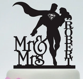 

Acrylic wedding Cake Toppers superman couples custom bride groom name and date engagement bridal shower party decorations