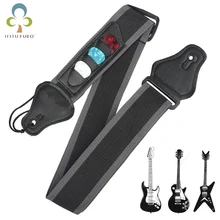 Correa de guitarra eléctrica ajustable con 3 soportes de púas de guitarra PU extremos de cuero guitarra acústica bajo Correa accesorios GYH