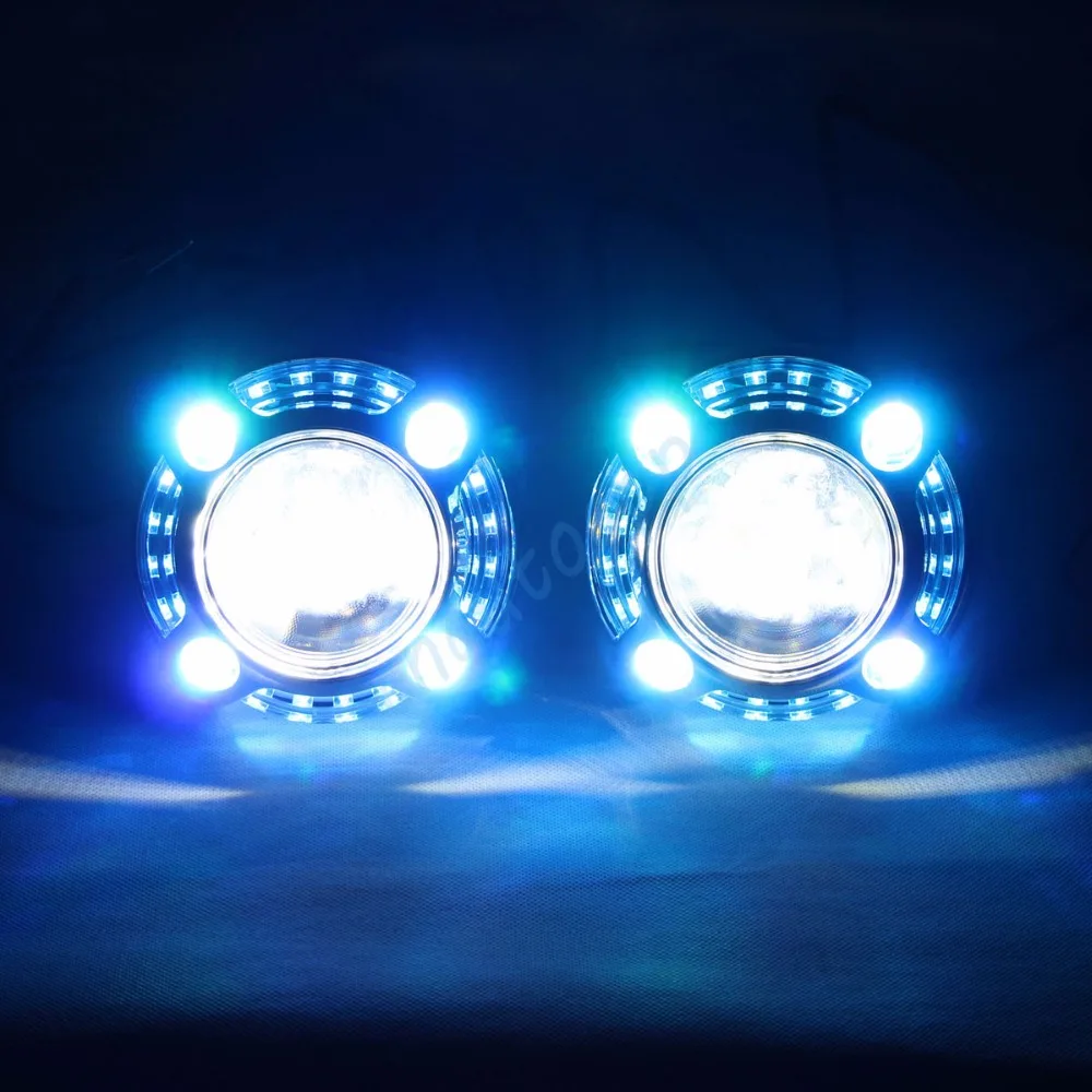 Araba LED Farlar RGB Melek G zler Kapak Bluetooth App Oto Lens Far 90W 