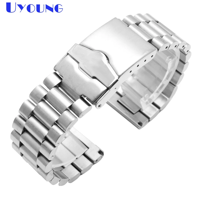 

stainless steel bracele 20mm 22mm Men's metal band Smart watches band Silver solid bracelet Stainless Steel strap