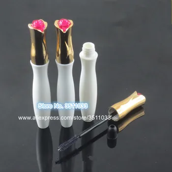 

12ml Rose Shape Mascara Tube White Elegant Rose Style Refillable Eyelashes Growth Liquid Container Beauty Macara Bottle Gold Cap