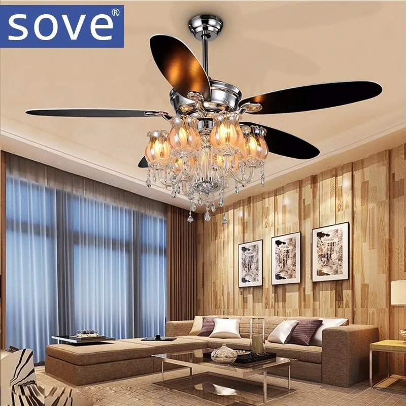 Sove 56inch Chrome Modern Crystal chandelier fan lights living room decorate Home fan remote control ventilador de techo 220v ceiling-fan-light-remote : image Sove 56inch Chrome Modern Crystal chandelier fan lights living room decorate Home fan remote control ventilador de techo 220v ceiling-fan-light-remote