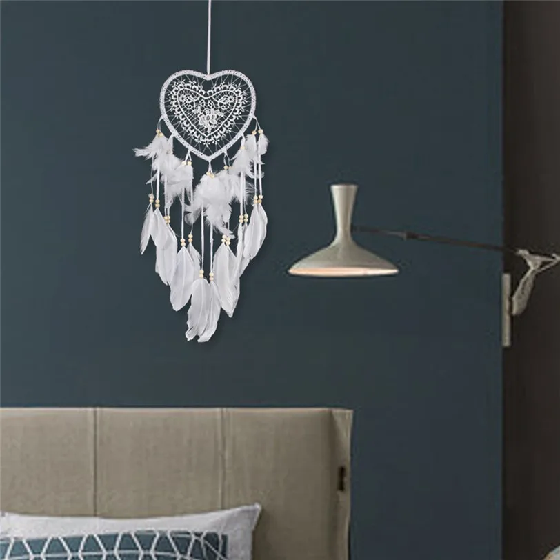 

Lace White Dreamcatcher Heart Feathers Hanging Pendant Dream Catcher Home Wall Art Hangings Decorations Gift DropShip S826