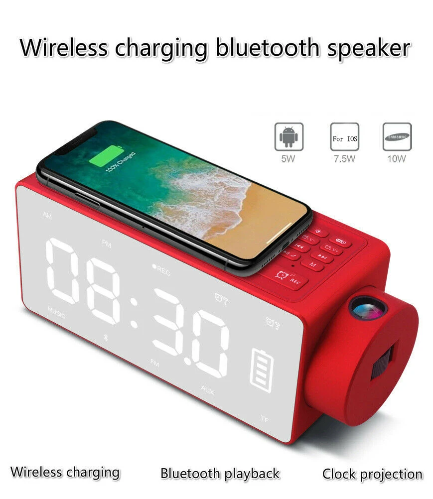 

Wireless Bluetooth Speaker Desktop Chargring Alarm Clock LCD Mirror Display FM Radio 2000mAh