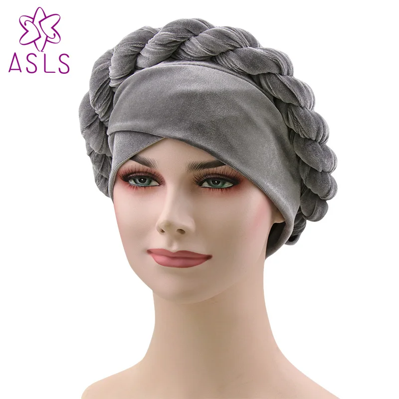 Серый Элегантный женский вельветовый тюрбан горячий StyleTurban шляпы для химиотерапии бандана головной платок для девушек аксессуары для волос - Цвет: Серый