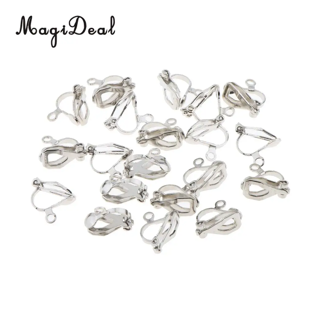 20PCS 12 x 10mm Silver Plated Metal Clip on Earring Earwire Jewelry Findings Silver Plated French Ear Wires Hoop Earring Clip 