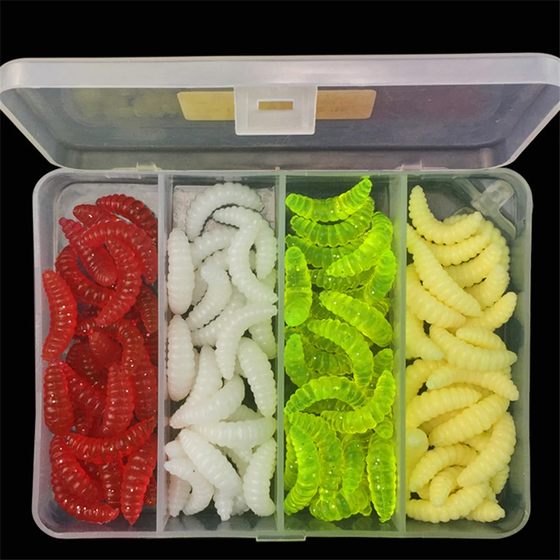Macia de Alta Isca de Pesca Isca de Peixe 100 Pçs e caixa 2.4 cm Souple Leurre Vermes Isca Qualidade 4 Cores Iscas Wobbler Artificial Suprimentos 2 Cores Iscas Isca de Pesca Wobbler Isca