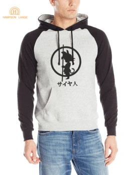 

HAMPSON LANQE Japan Anime Dragon Ball Z Raglan Men Hoodies 2019 Autumn Winter Fleece Harajuku Sweatshirt Men Raglan Hoodie