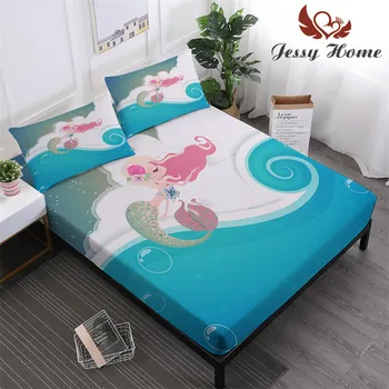 

Mermaid Stars Kids Fitted Sheet Set with 2 Pillowcases 100% Polyester Blue Sea Mattress Cover Pillow Shams 1Pc 3Pcs